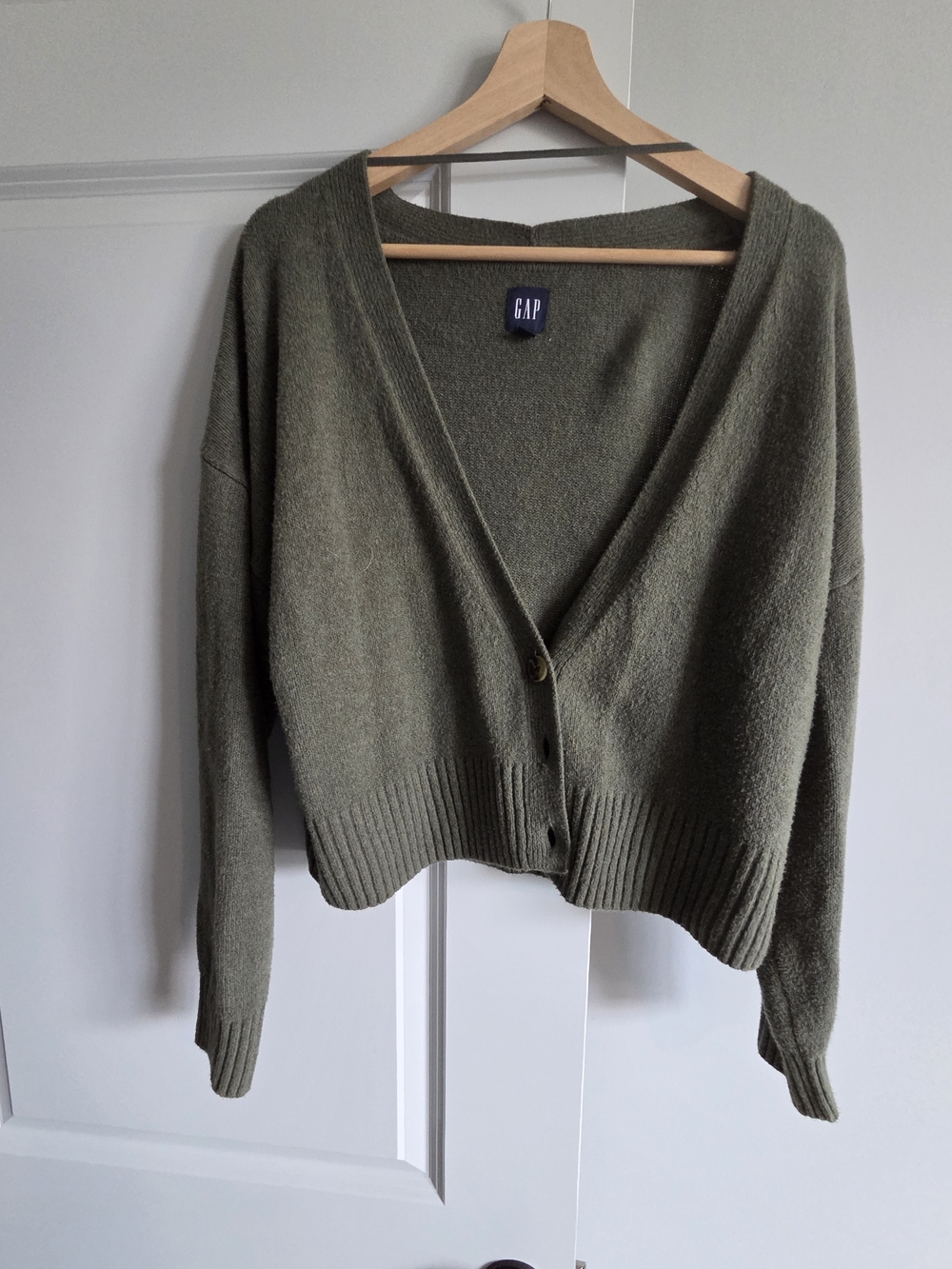 GAP Olive V-Neck Button Front Cardigan